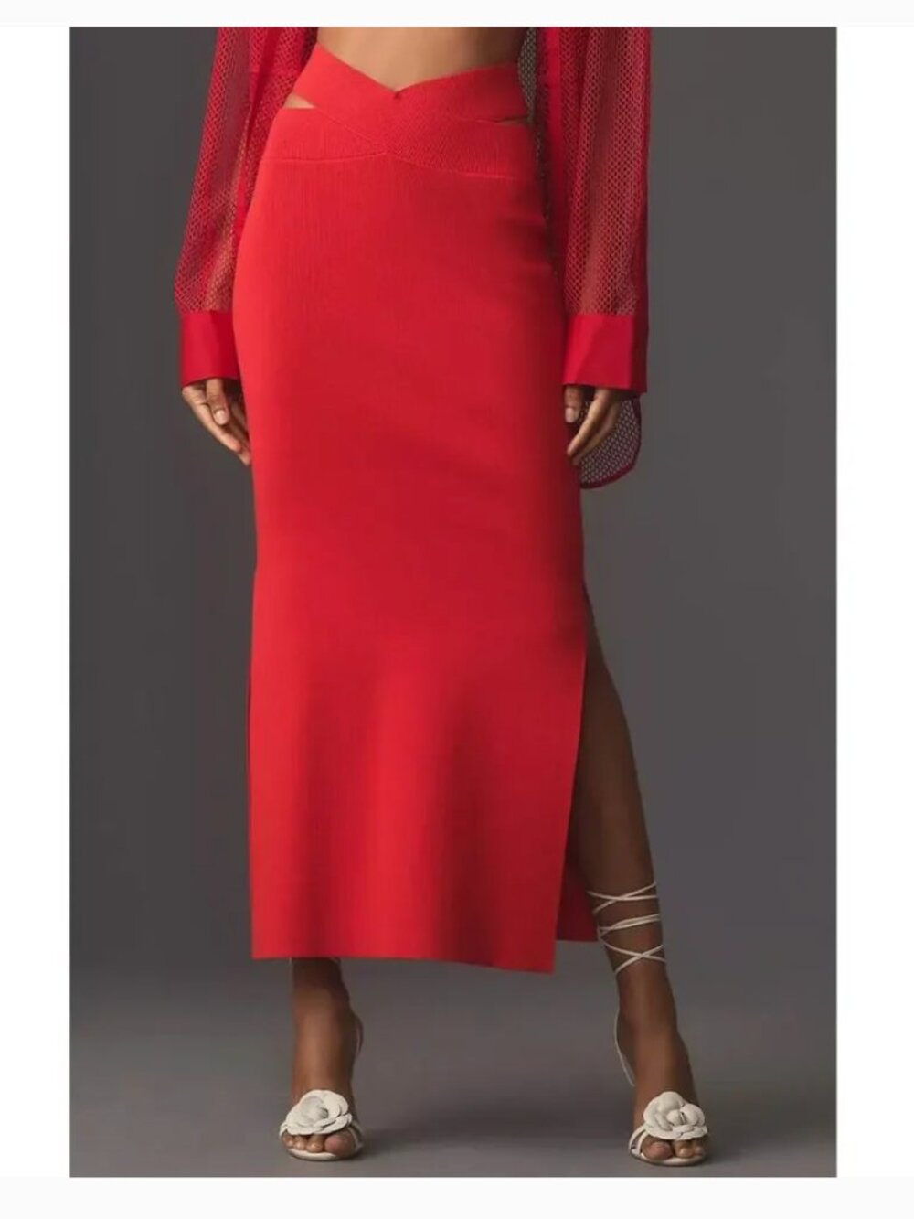 Maeve Anthropologie Cutout Waist Bandage Red Midi Skirt